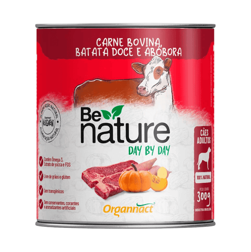 Ração Úmida Organnact Be Nature Day By Day para Cães Adultos Sabor Carne Bovina, Batata Doce e Abóbora 300 g