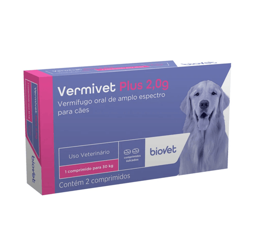 Vermífugo Biovet Vermivet Plus 2,0g para Cães com 2 Comprimidos