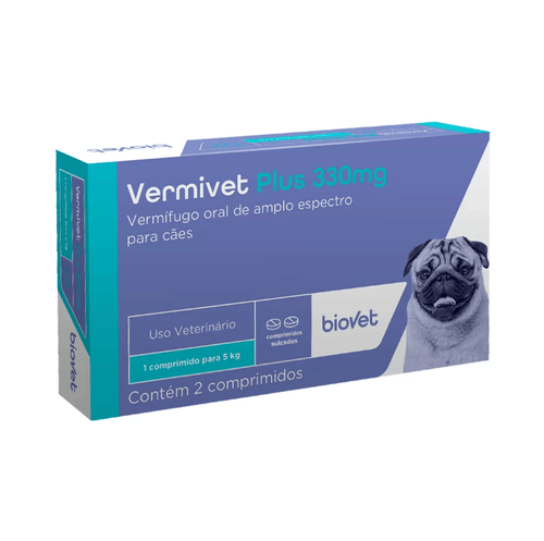 Vermífugo Biovet Vermivet Plus 330mg para Cães - 2 Comprimidos