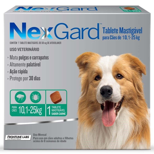 Antipulgas e Carrapatos NexGard para Cães de 10,1 a 25kg - Petily