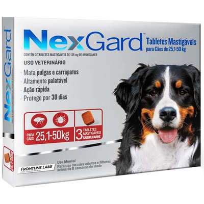 Antipulgas e Carrapatos NexGard para Cães de 25,1 a 50kg - Petily