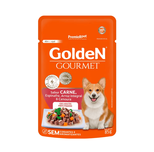 Ração Úmida Golden Gourmet para Cães Adultos de Porte Pequeno Sabor Carne 85g