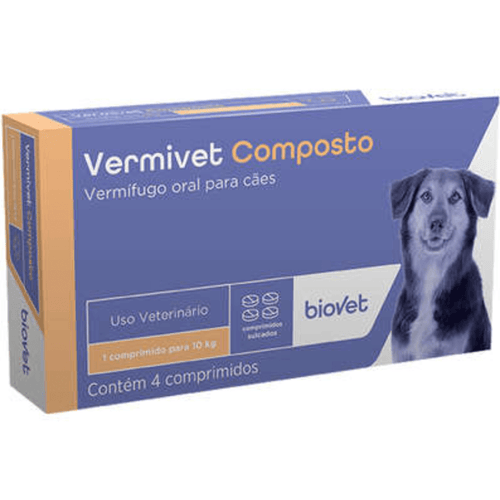 Vermífugo Biovet Vermivet Composto 600mg para Cães - 4 Comprimidos