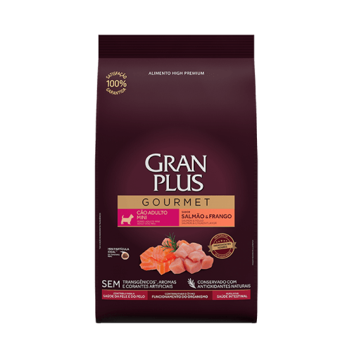 Ração GranPlus Gourmet Cães Adultos Mini Salmão e Frango - 3 kg