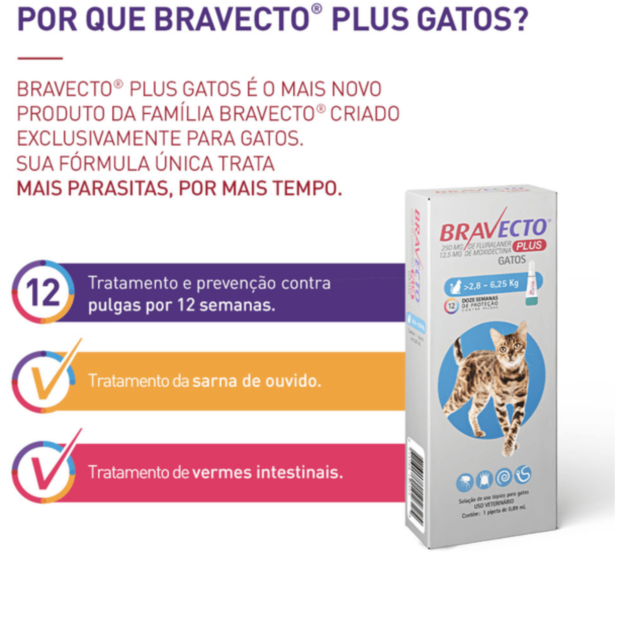 Antipulgas MSD Bravecto Transdermal Plus para Gatos de 1,2 a 2,8 Kg