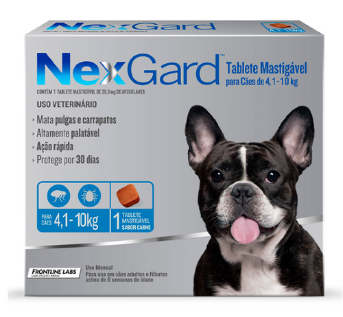 Antipulgas e Carrapatos NexGard para Cães de 4,1 a 10kg - 3 comprimidos