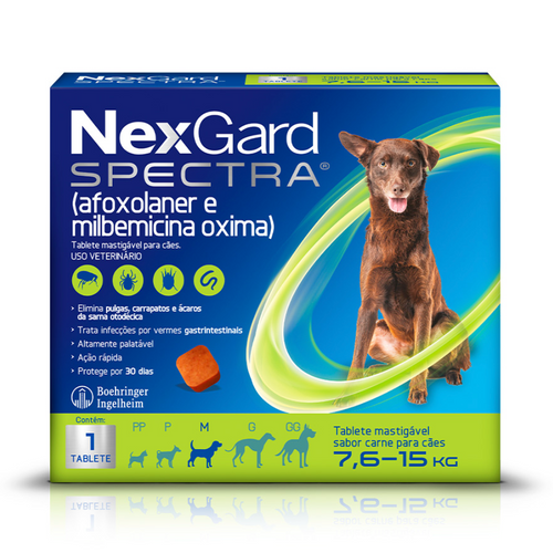 Antipulgas e Carrapatos NexGard Spectra para Cães de 7,6 a 15kg - 3 comprimidos