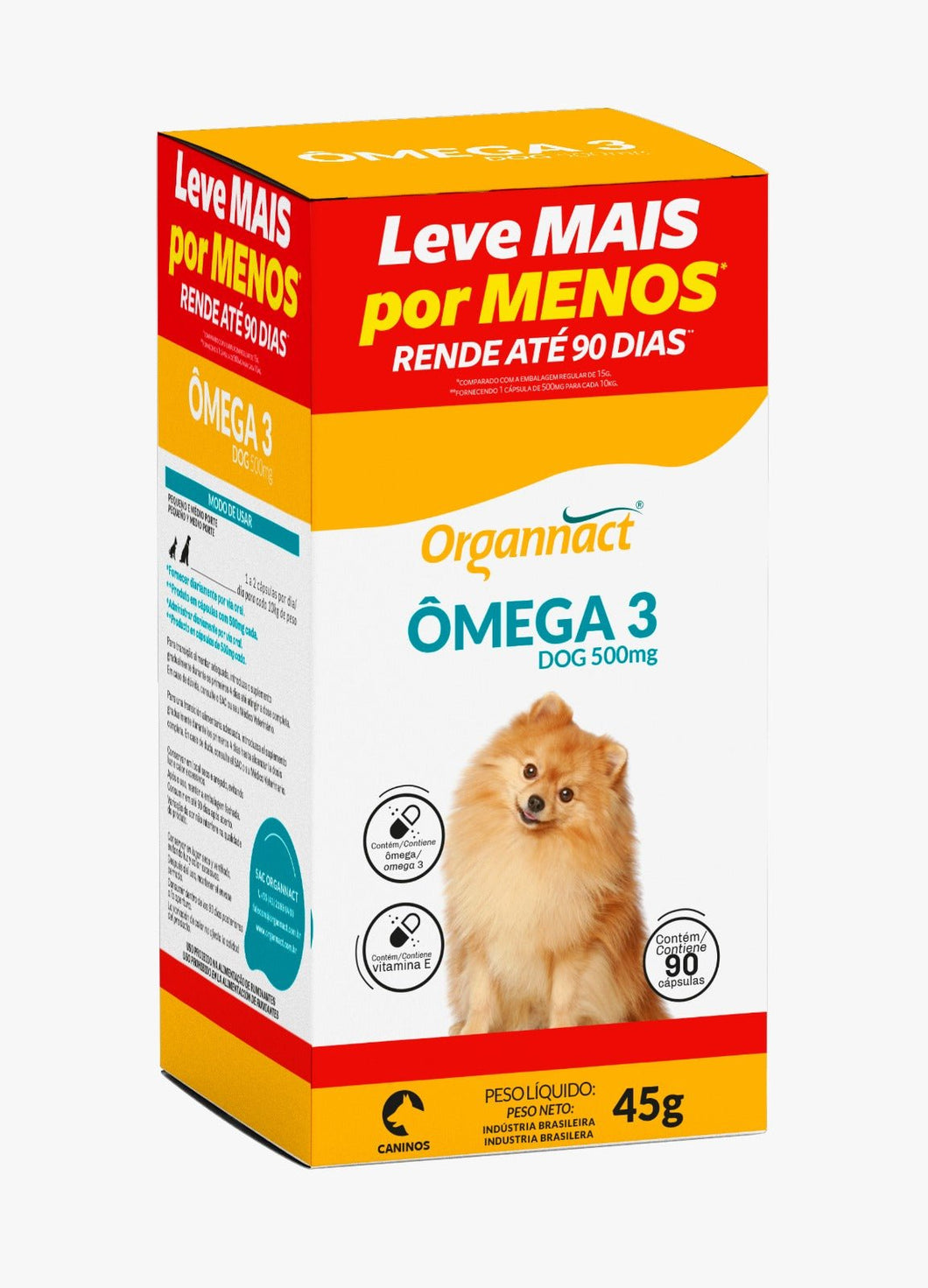 Suplemento Ômega 3 Dog 500mg Organnact 45g - 90 Cápsulas (Leve mais por menos)