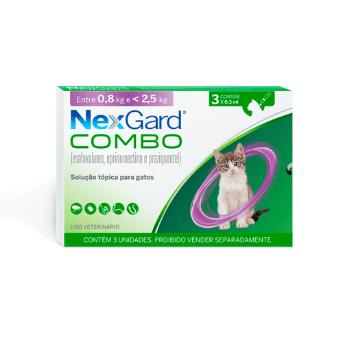 Nexgard Combo Antipulgas, Sarna e Vermífugo para Gatos até 2,5 kg 3 aplicadores