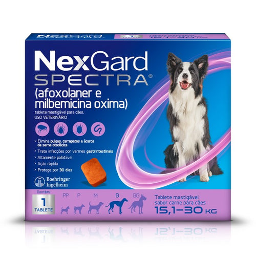 Antipulgas e Carrapatos NexGard Spectra para Cães de 15,1 a 30kg - 3 comprimidos