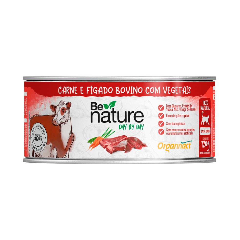 Alimento Natural Organnact Be Nature Day By Day para Gatos Idosos Sabor Carne e Fígado Bovino com Vegetais 120 g