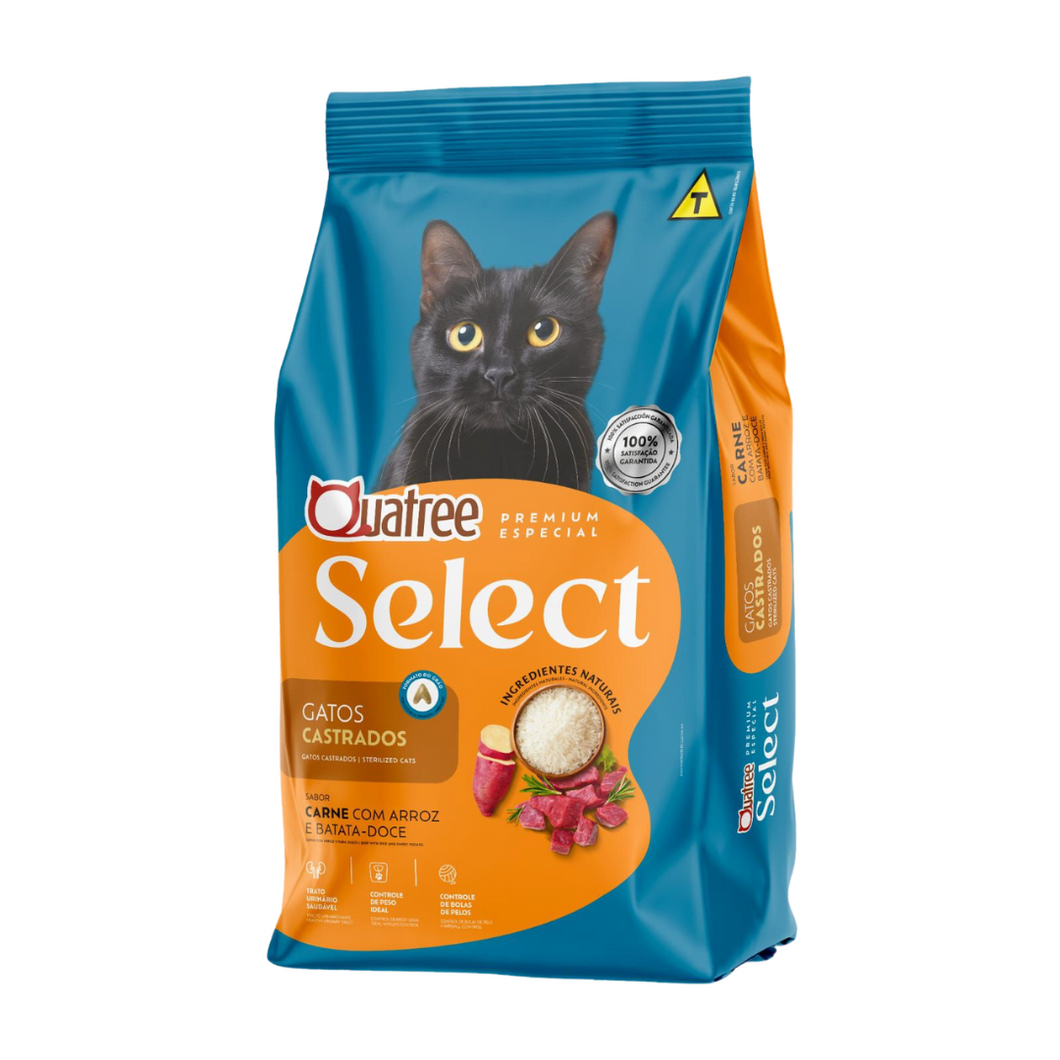 Ração Quatree Select para Gatos Castrados sabor Carne - 10,1 kg