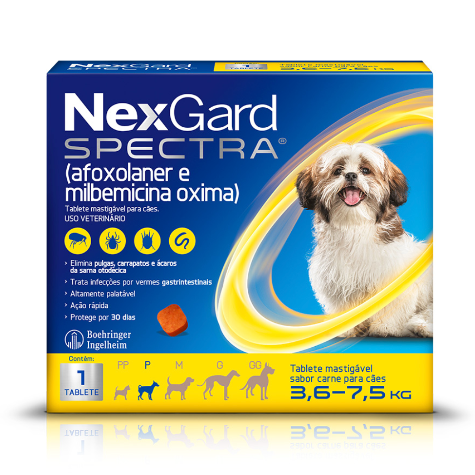 Antipulgas e Carrapatos NexGard Spectra para Cães de 3,6 a 7,5kg - 1 comprimido