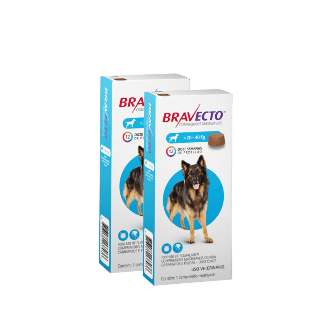 KIT - 2 Antipulgas e Carrapatos Bravecto MSD para Cães de 20Kg a 40Kg