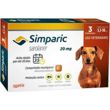 Carregar imagem no visualizador da galeria, Antipulgas Simparic 20 mg para cães 5,1 a 10 kg - Zoetis - 1 comprimido