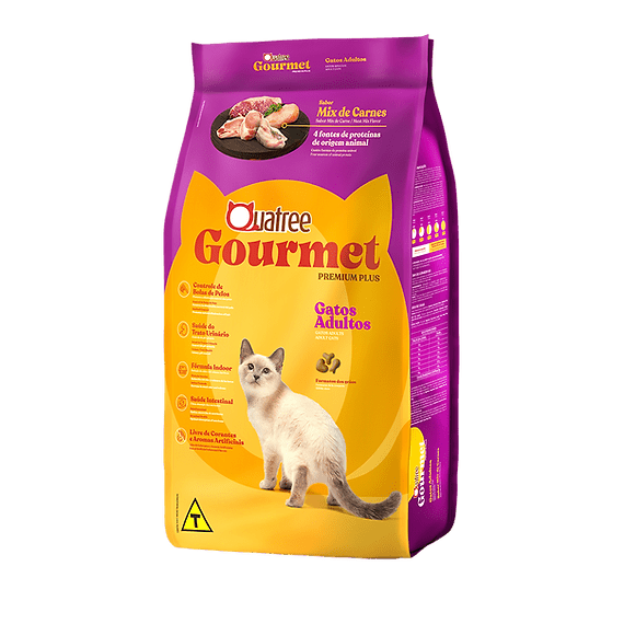 Ração Quatree Gourmet para Gatos Adultos Sabor Mix de Carnes