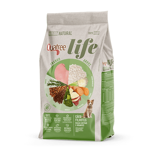 Ração Quatree Life para Cães Filhotes de Porte Médio e Grande Sabor Frango e Arroz - 15kg no