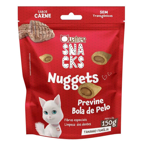 Snack Quatree Nuggets Para Gatos Bola de Pelo Sabor Carne 150g