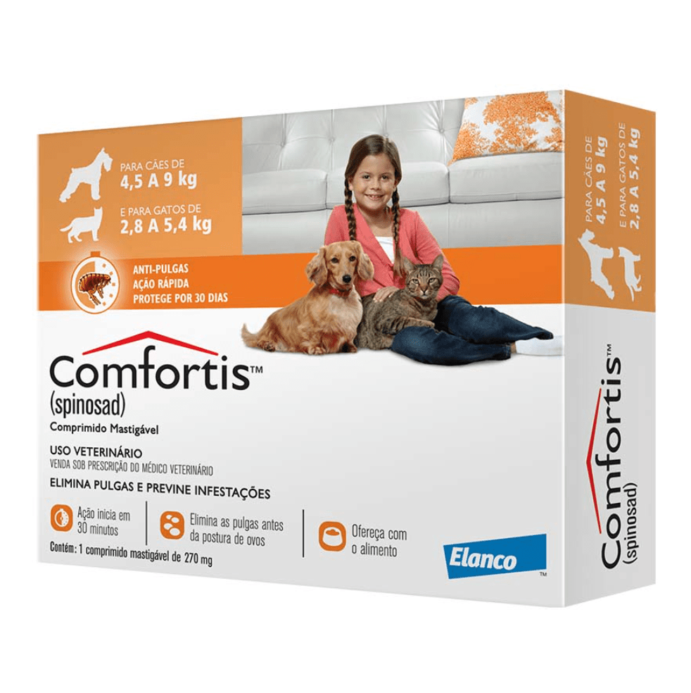 Antipulgas Comfortis Elanco 270mg - Cães de 4,5 a 9Kg e Gatos de 2,8 a 5,4kg - Unidade