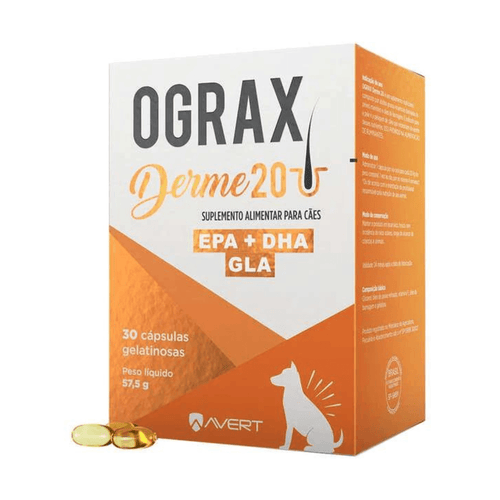 Suplemento Alimentar Avert Ograx Derme 20 para Cães - 30 cáps.