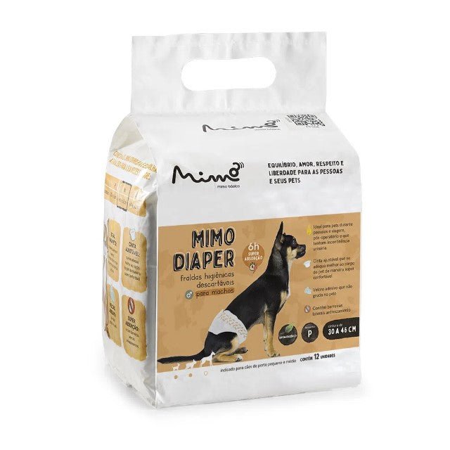 Fralda Higiênica Descartável Mimo Diaper para Cães Machos com 12 Unidades - Tamanho P