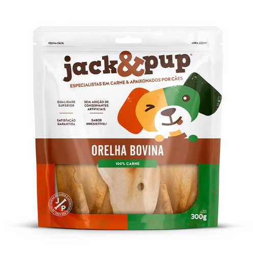 Petisco 100% Natural Jack & Pup Orelha Bovina 300g P/ Cães