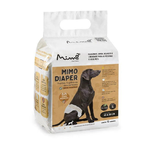 Fralda Higiênica Descartável Mimo Diaper para Cães Machos com 12 Unidades - Tamanho G