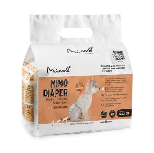 Fralda Higiênica Descartável Mimo Diaper para Cães Fêmeas com 12 Unidades - Tamanho PP