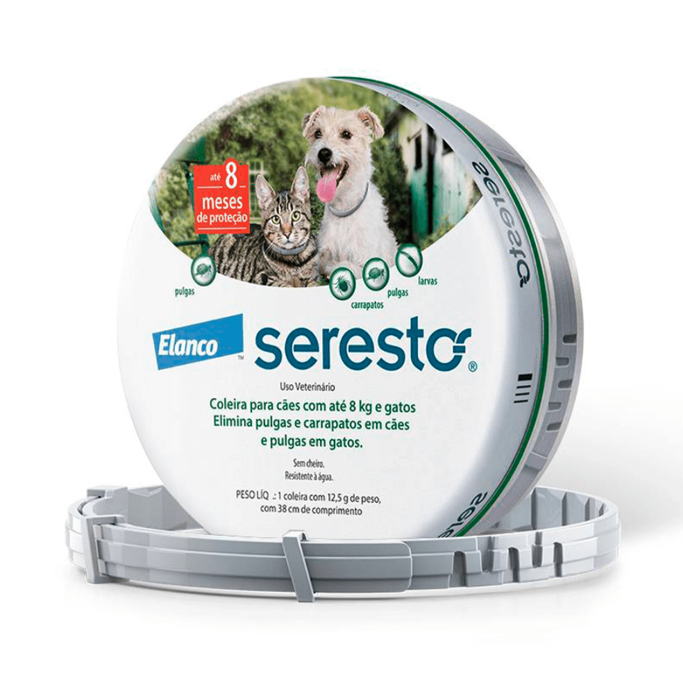 Coleira Antipulgas e Carrapatos Seresto para Cães e Gatos até 8 Kg Elanco