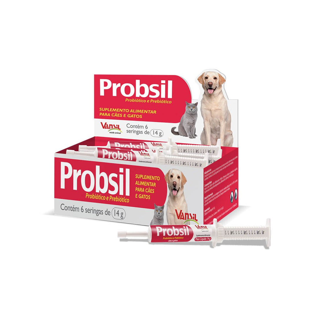 Suplemento Alimentar Vansil Probsil Probiótico e Prebiótico para Cães e Gatos - 14g