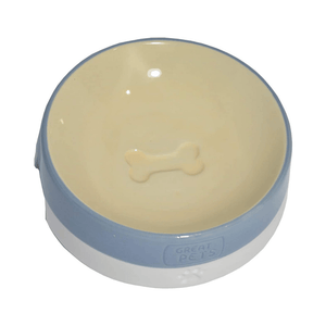 Kit 2 Comedouros Cerâmica para Cachorro Azul e Branco - G