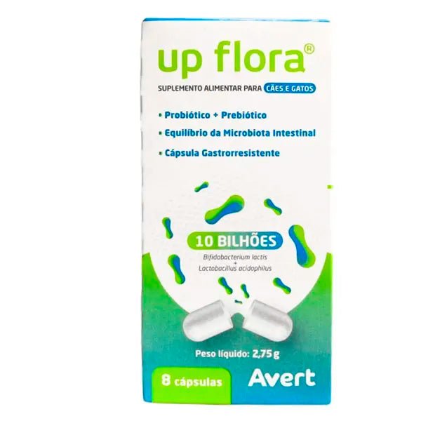 Suplemento Alimentar Probiótico e Prebiótico Up Flora 8 Cápsulas para Cães e Gatos