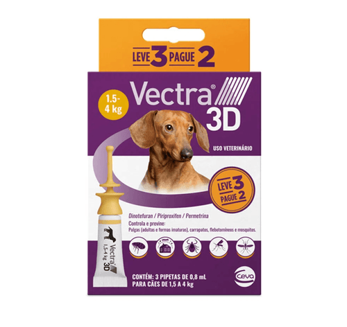 Antipulgas Vectra 3D para de Cães 1,5 a 4kg - 3 pipetas