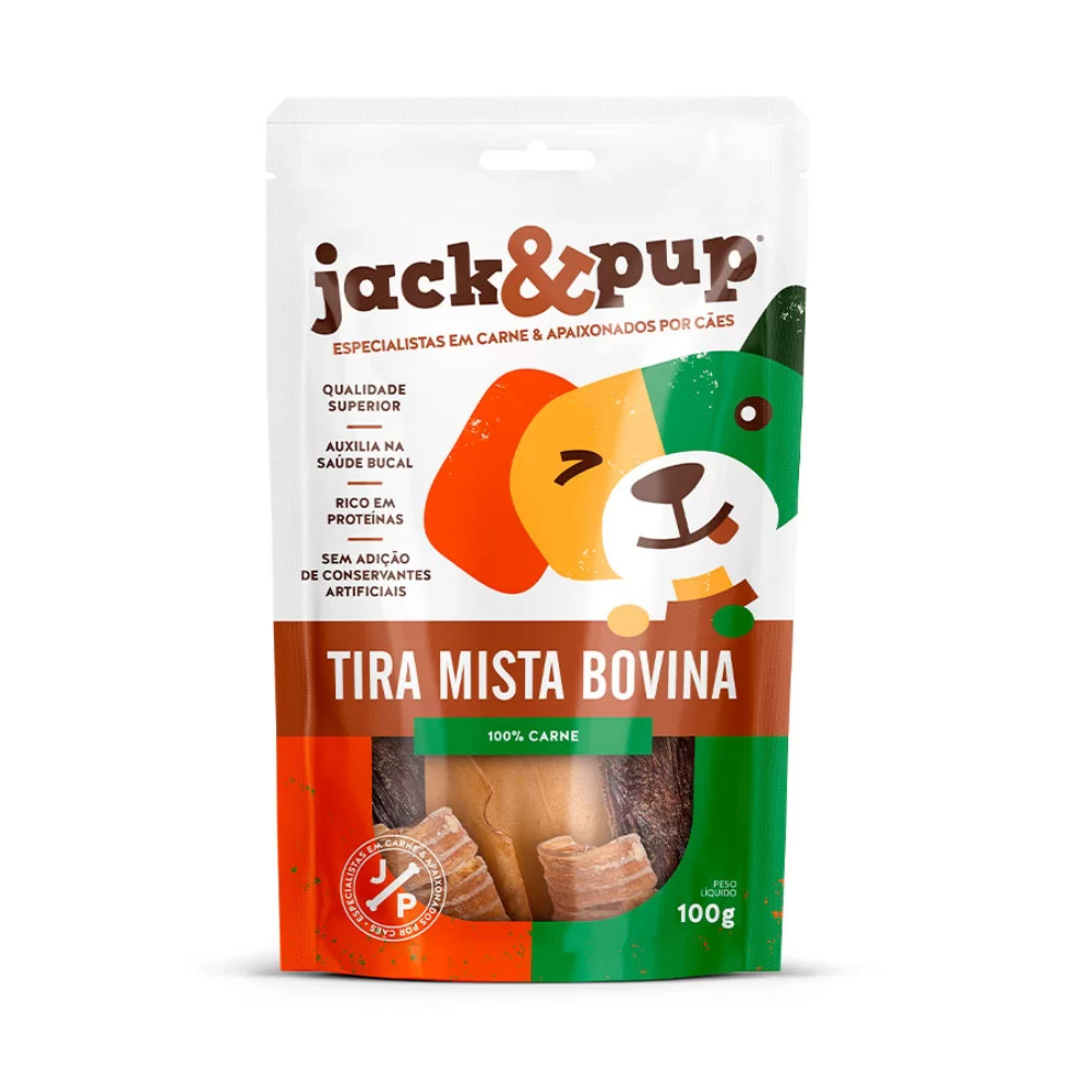 Petisco Jack&Pup Tira Mista Bovina para Cães 100g