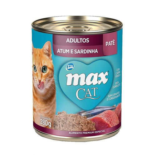 Ração Umida Max Cat Lata para Gatos Adultos sabor Atum e Sardinha 280g - Petily
