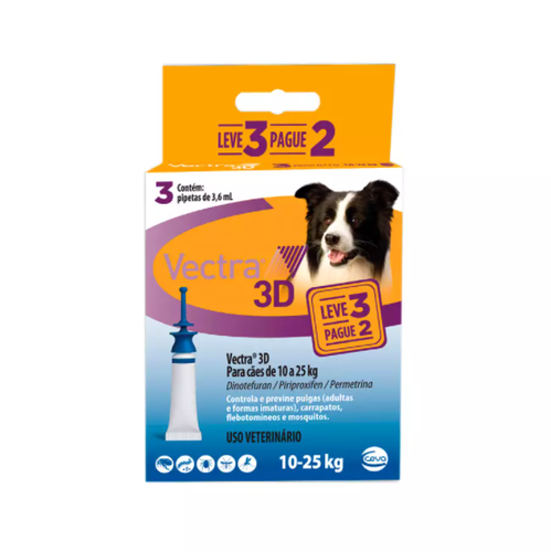 Antipulgas Vectra 3D para Cães de 10 a 25kg - 3 pipetas pet shop niteroi