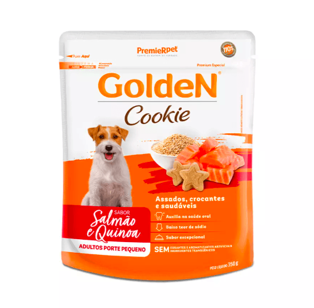 Biscoito Golden Cookie para Cães Adultos de Porte Pequeno Sabor Salmão e Quinoa - 350g pet shop niteroi