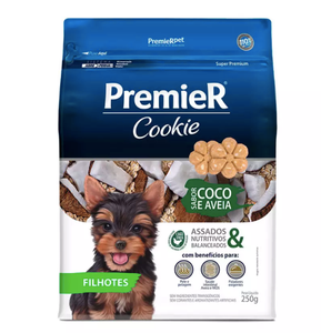 Biscoito Premier Cookie para Cães Filhotes de Pequeno Porte Sabor Coco e Aveia 250g