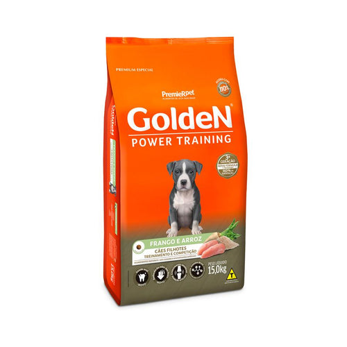 Ração Golden Power Training Filhote para Cães Sabor Frango e Arroz - 15kg - Petily