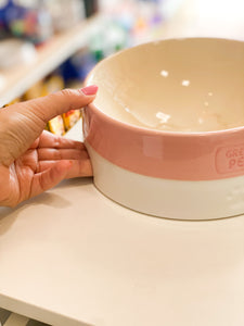 Kit Comedouro Pote Cerâmica para Cachorro Rosa e Branco - M