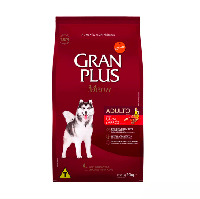 Ração Granplus Menu para Cães Adultos Raças Médias sabor Carne e Arroz 20kg pet shop niterói
