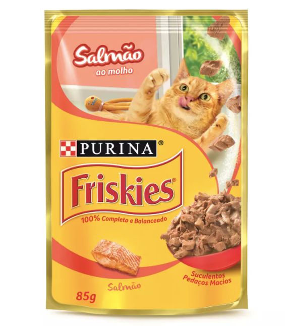 Ração Úmida Friskies Sachê para Gatos Adultos Sabor Salmão ao Molho - Petily