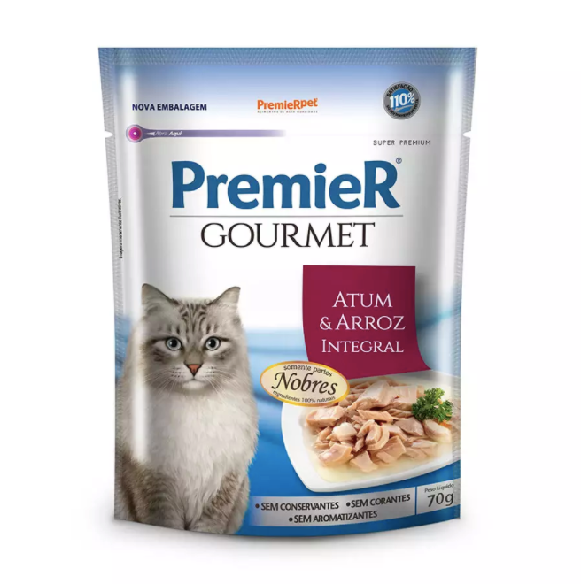 Ração Úmida Premier Gourmet Para Gatos sabor Atum e Arroz integral 70g pet shop niterói