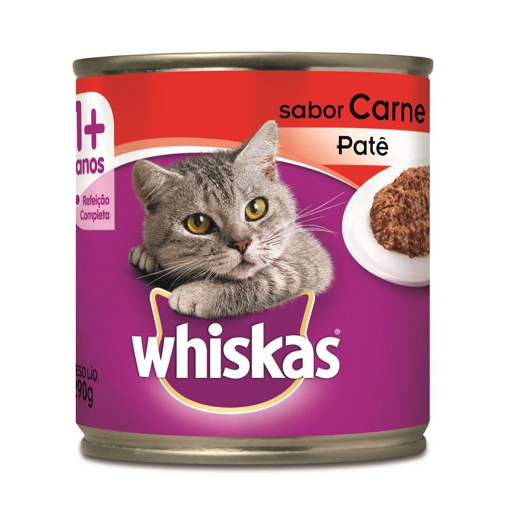 Ração Úmida Whiskas Lata para Gatos Adultos Sabor Carne - 290g - Petily