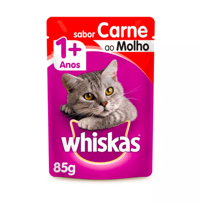 Ração Úmida Whiskas Sachê para Gatos Adultos Sabor Carne ao Molho - 85g pet shop niterói