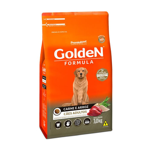 Ração Golden Fórmula para Cães Adultos Sabor Carne e Arroz - Petily