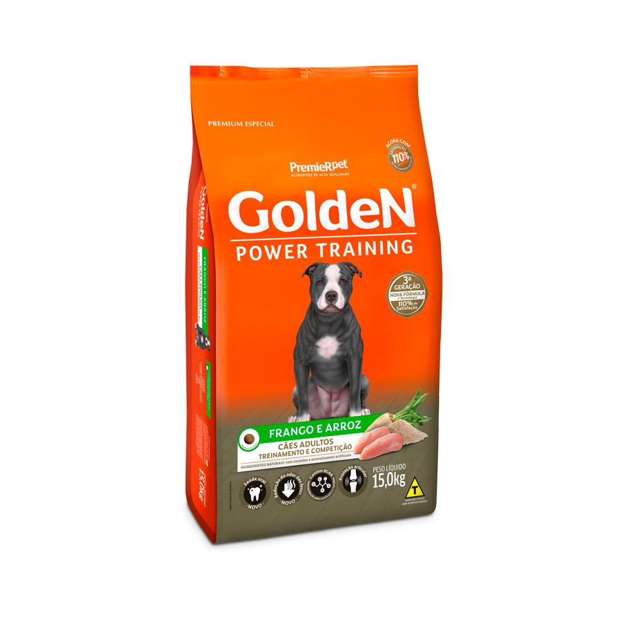 Ração Golden Power Training para Cães Adultos Sabor Frango e Arroz - 15kg - Petily