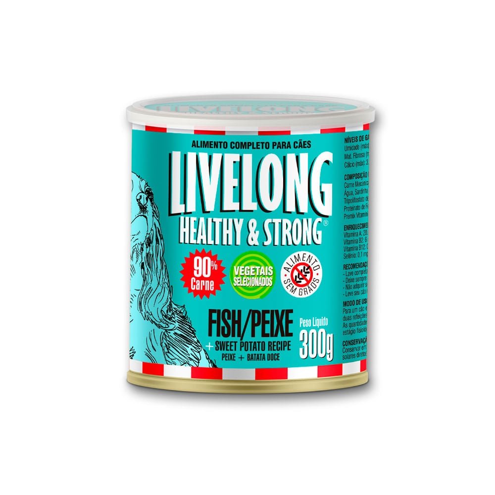 Ração Úmida Para Cães Livelong Natural Sabor Peixe Lata 300g