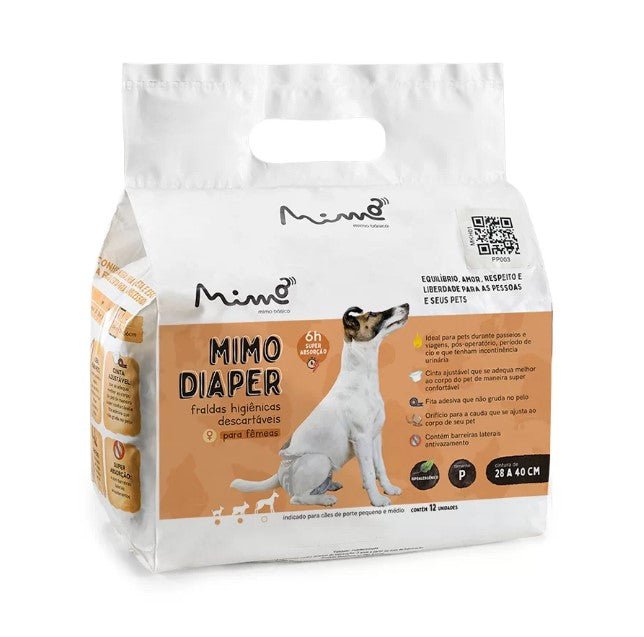 Fralda Higiênica Descartável Mimo Diaper para Cães Fêmeas com 12 Unidades - Tamanho P