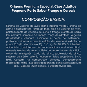 Ração Seca Origens Premium Especial Frango e Cereais Cães Adultos Raças Pequenas